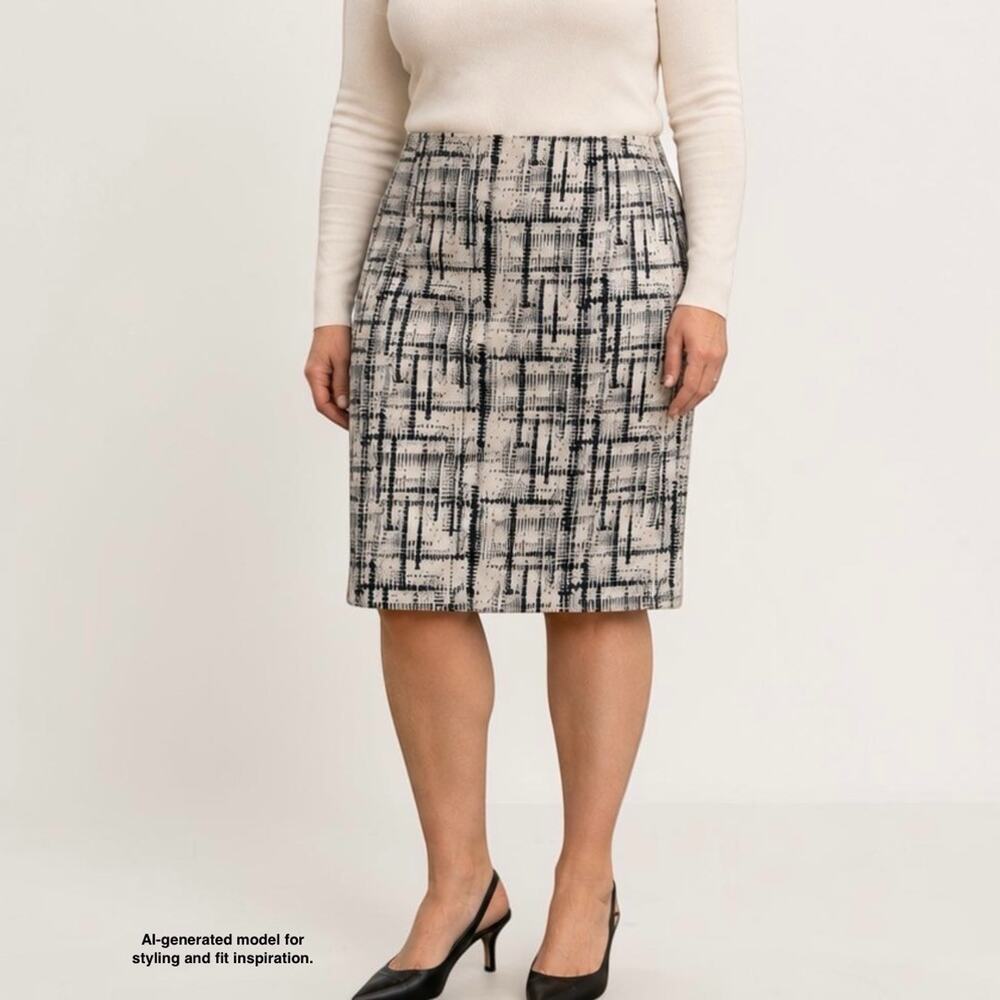 M.M.LaFleur Noho Skirt Size 14 Cubist Jacquard Galaxy Blue Ivory Pencil Career